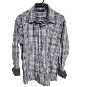 Zagiri Button Front Shirt Mens Size Large Flip Cuffs Plaid Long Sleeve